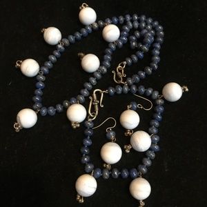 Gorgeous Custom design Lapislázuli, Agate, SS choker/ bracelet/ earrings set